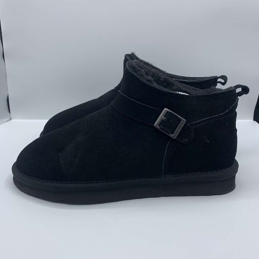 Pawz By Bearpaw Black Leather Suede/Fur Flat Slip on Ankle Boots sz 10